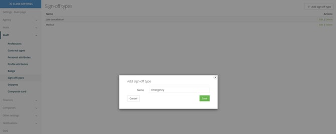 Sign off type management